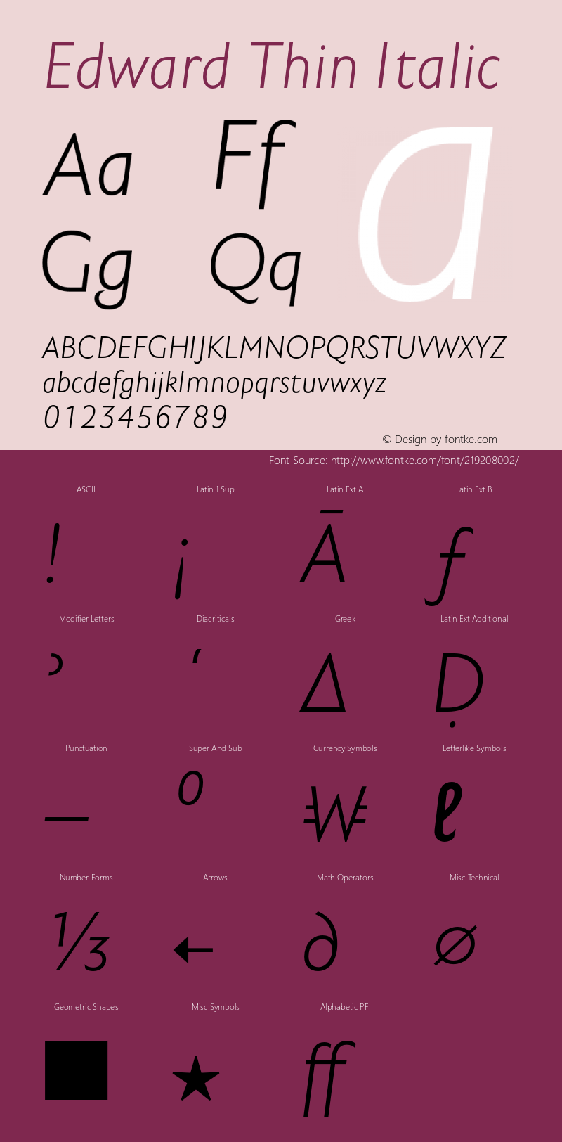 Edward-ThinItalic Version 4.001图片样张