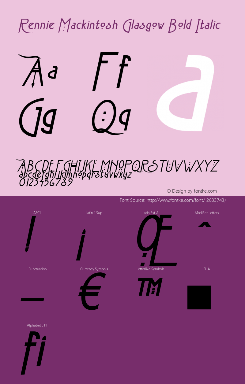 Rennie Mackintosh Glasgow Bold Italic Version 1.01图片样张