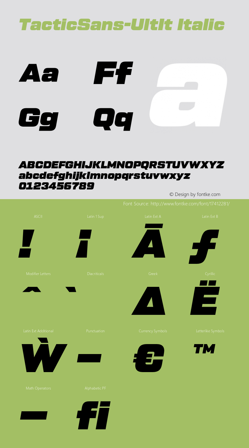 TacticSans-UltIt Italic Version 1.000;PS 001.000;hotconv 1.0.88;makeotf.lib2.5.64775;com.myfonts.easy.millertype.tactic-sans.ultra-italic.wfkit2.version.4Bki图片样张