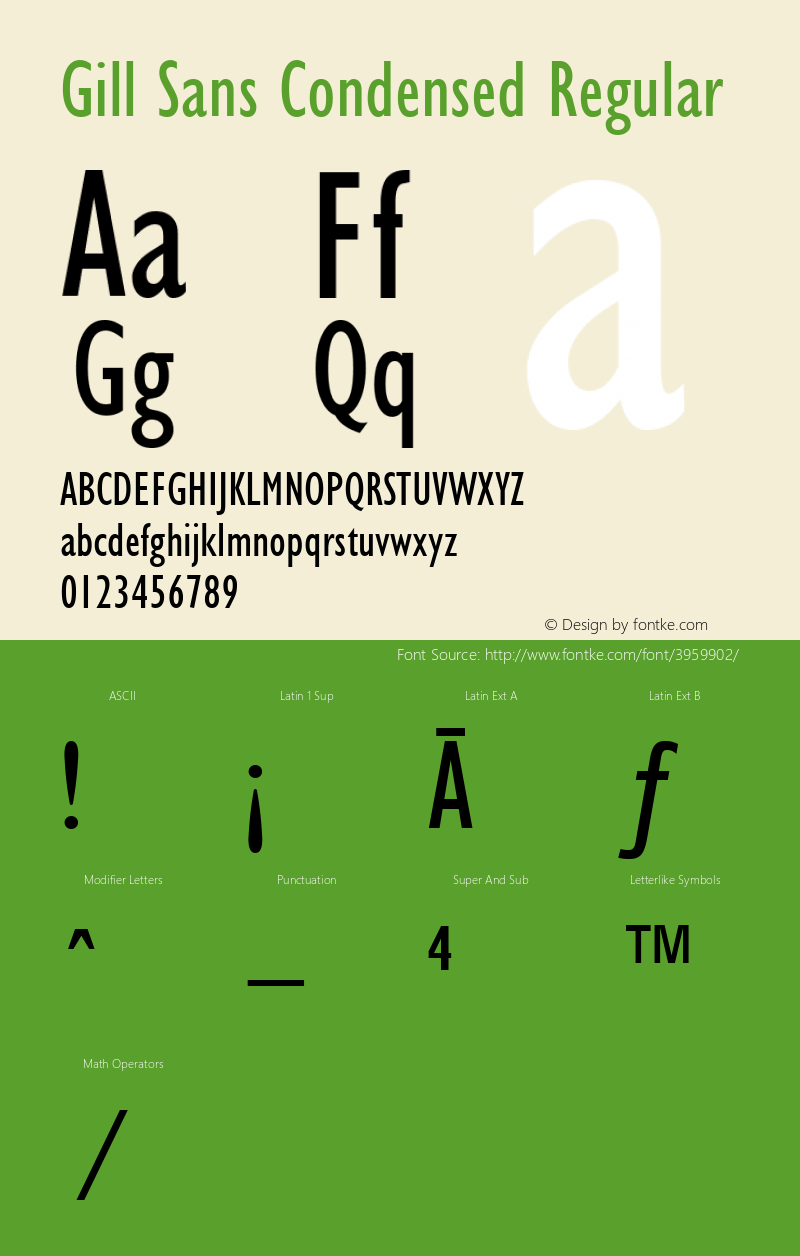 Gill Sans Condensed Regular Version 1.3 (Hewlett-Packard)图片样张