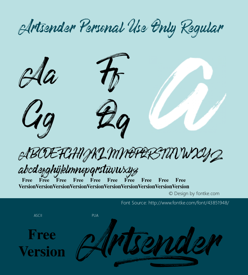 Artsender Personal Use Only Version 1.00;October 31, 2019;FontCreator 11.0.0.2408 32-bit图片样张