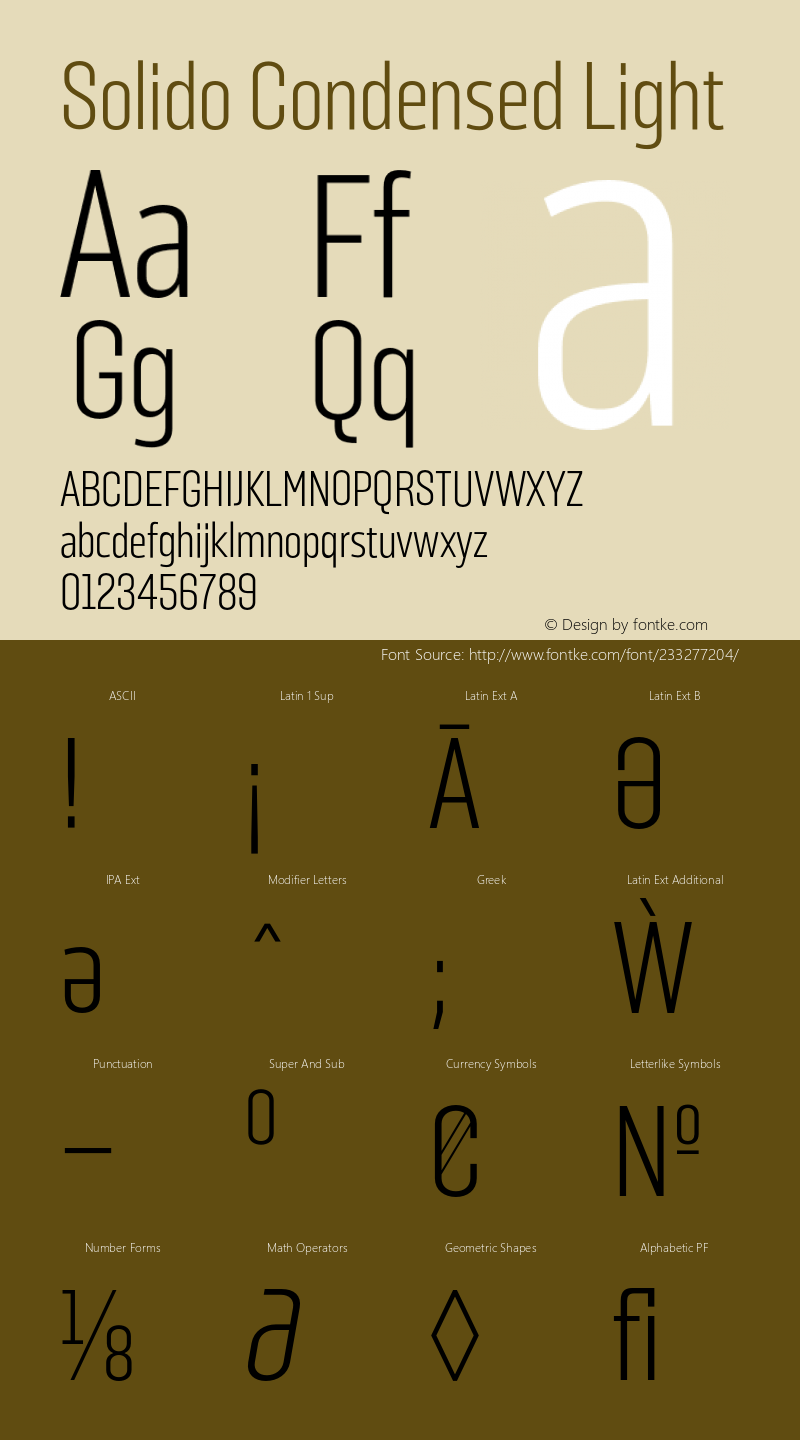 SolidoCondensed-Light Version 1.001;PS 001.001;hotconv 1.0.56;makeotf.lib2.0.21325图片样张