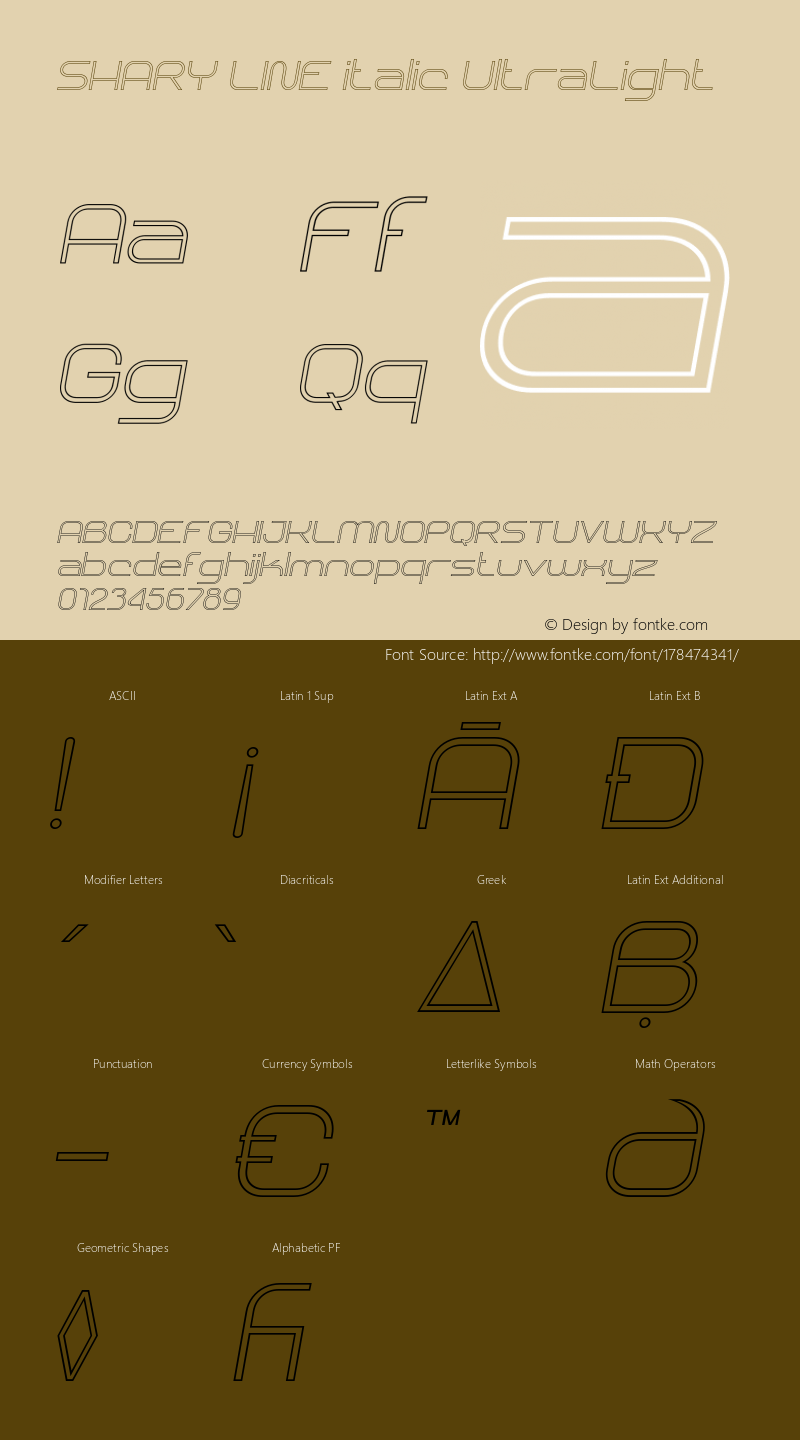 SHARY LINE italic UltraLight Version 1.000图片样张