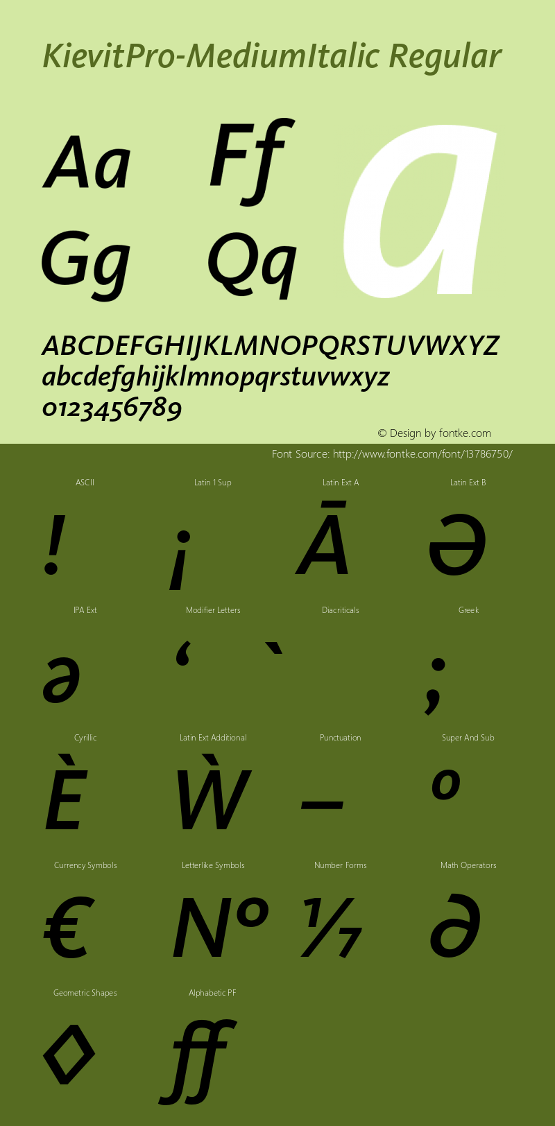 KievitPro-MediumItalic Regular Version 7.504; 2005; Build 1021图片样张