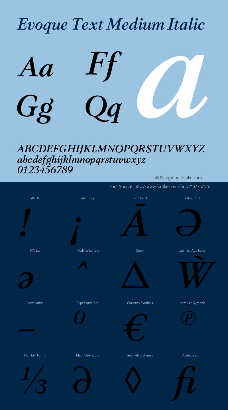 Evoque Text Medium Italic Version 1.100;FEAKit 1.0图片样张