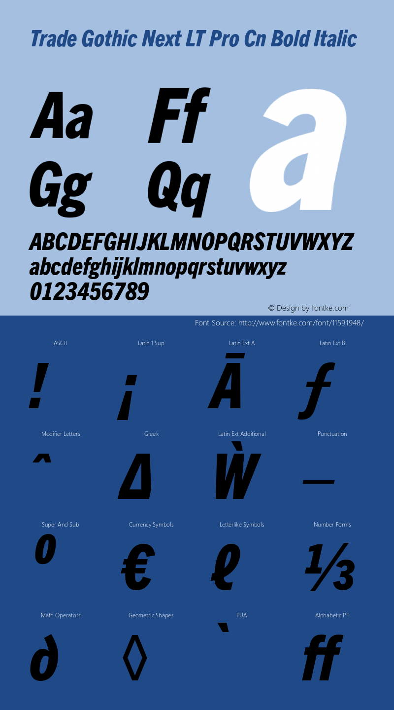 Trade Gothic Next LT Pro Cn Bold Italic Version 2.00图片样张