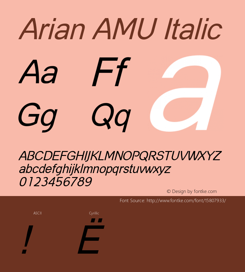 Arian AMU Italic Version 4.001 1999; ttfautohint (v1.4.1)图片样张