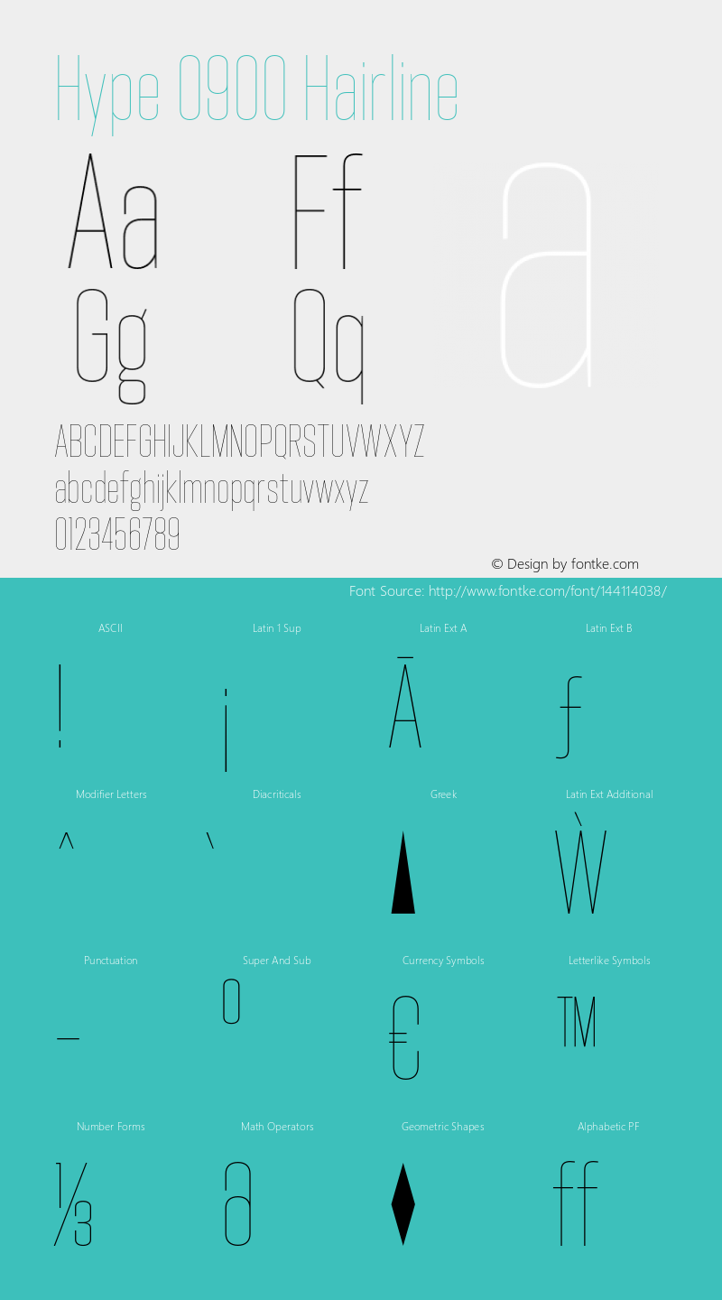 Hype 0900 Hairline Version 1.000;hotconv 1.0.109;makeotfexe 2.5.65596图片样张