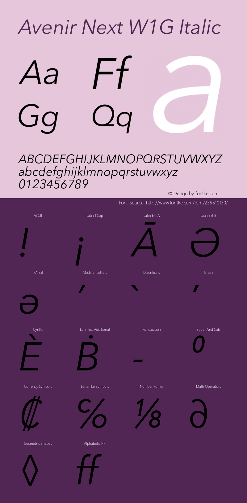 AvenirNextW1G-Italic Version 2.003, build 10, s3图片样张