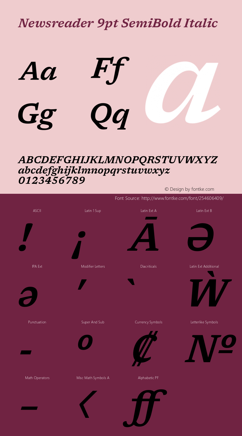 Newsreader 9pt SemiBold Italic Version 1.003图片样张