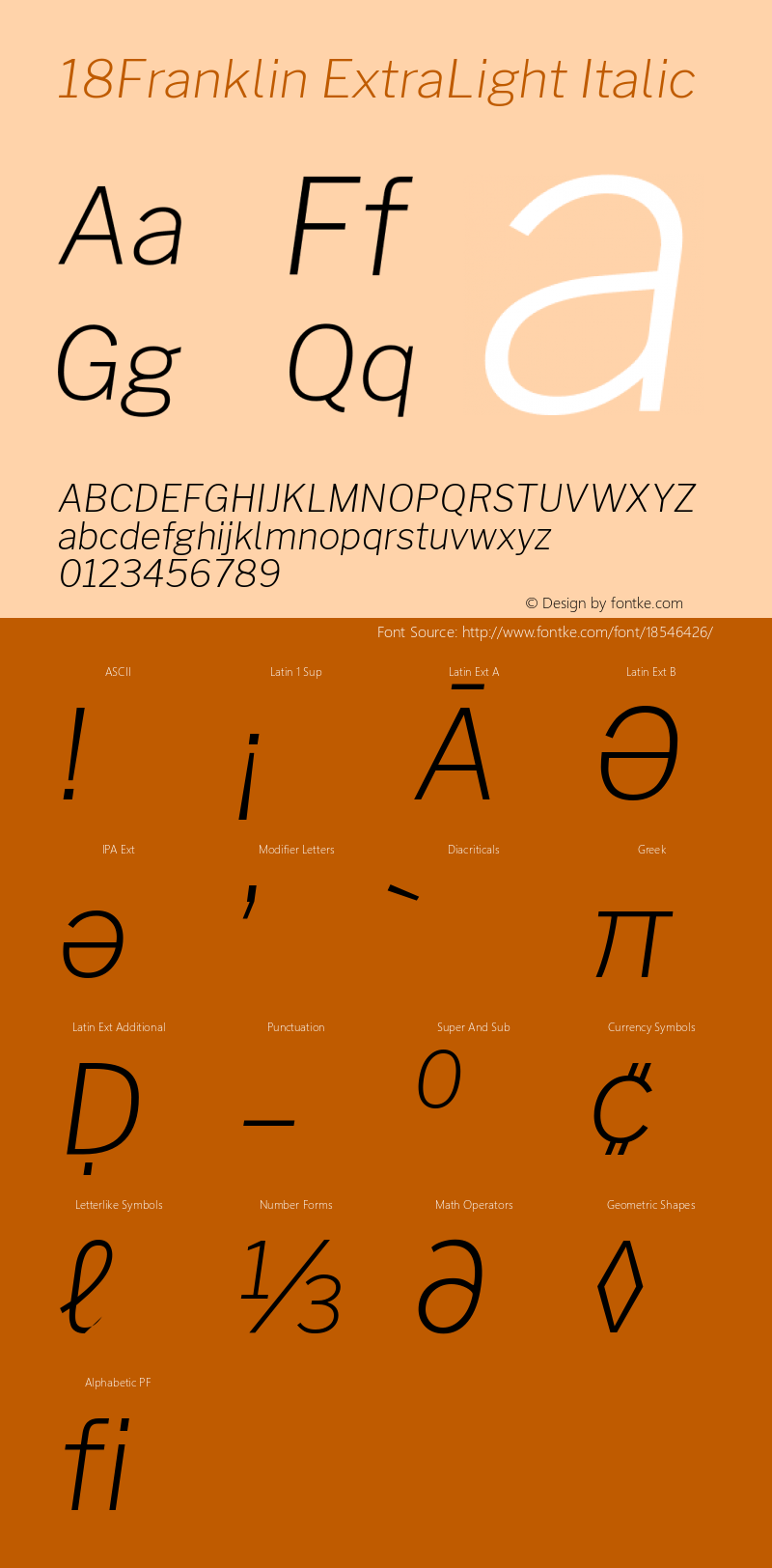 18Franklin ExtraLight Italic Version 1.016;PS 001.016;hotconv 1.0.88;makeotf.lib2.5.64775图片样张