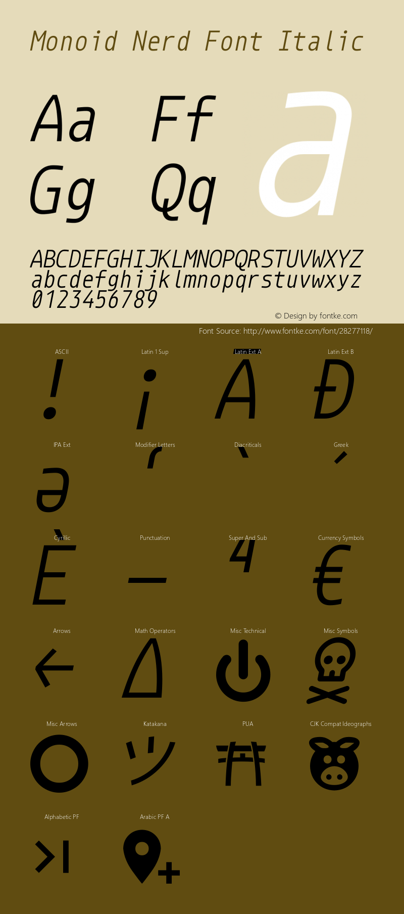 Monoid Italic Nerd Font Complete Version 0.61;Nerd Fonts 2.0.图片样张