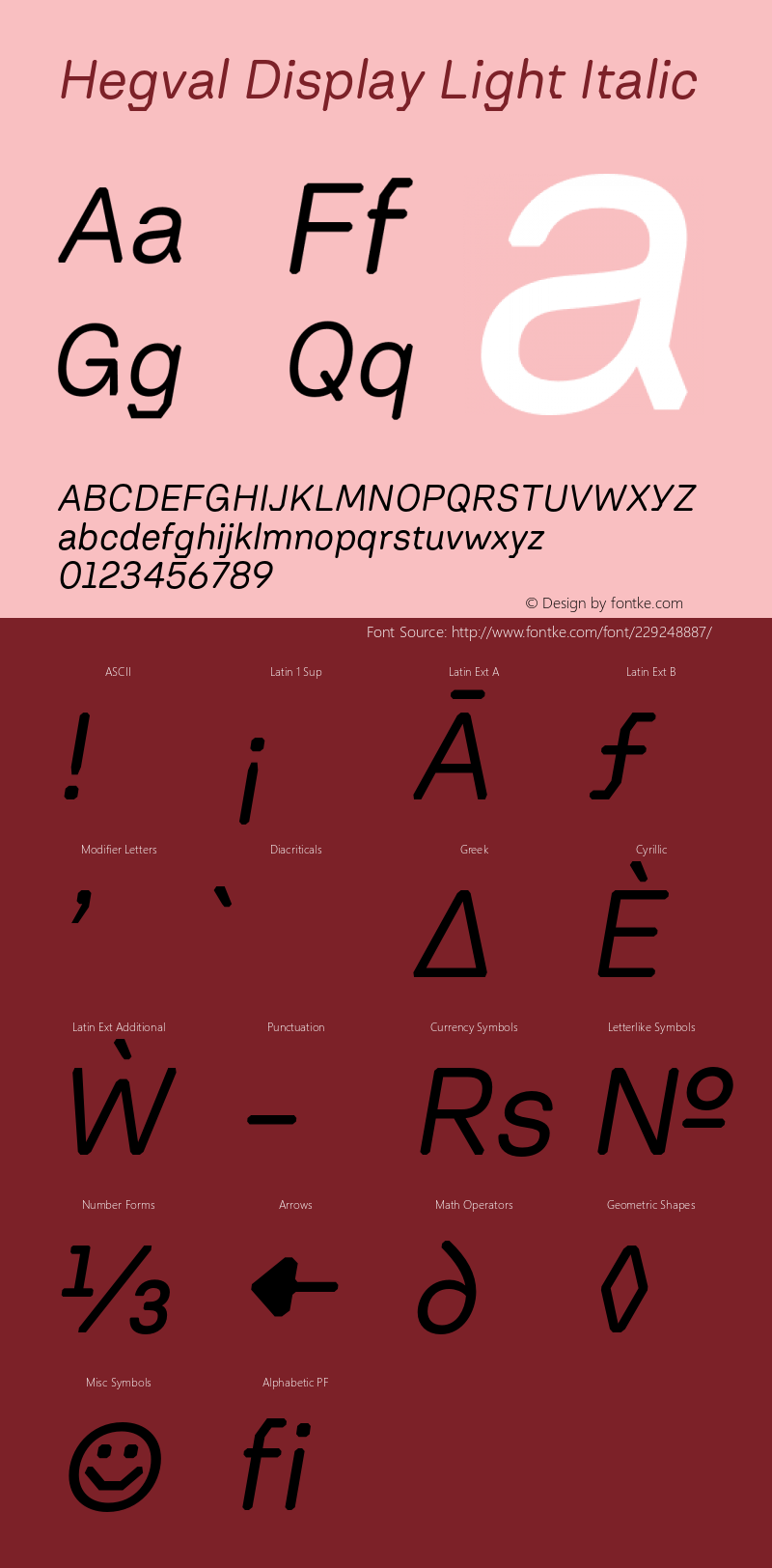 Hegval Display Light Italic Version 001.000 October 2019图片样张