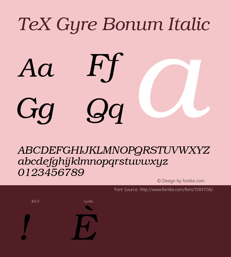 TeX Gyre Bonum Italic Version 1.103;PS 1.103;hotconv 1.0.49;makeotf.lib2.0.14853; ttfautohint (v1.4.1)图片样张