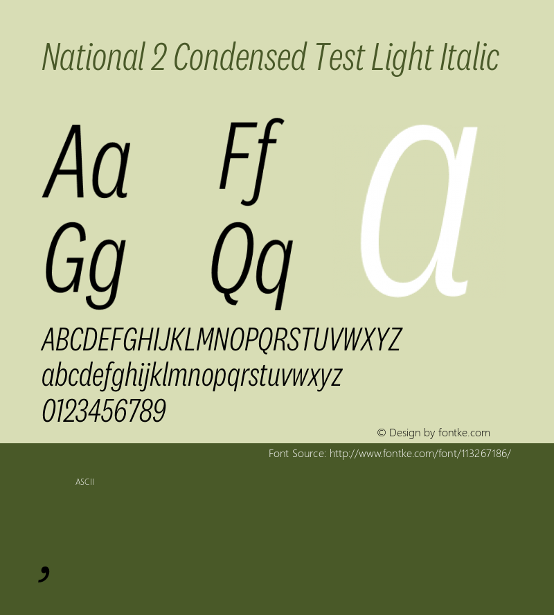 National2Condensed-LightItalicTest Version 1.004;hotconv 1.0.116;makeotfexe 2.5.65601;0图片样张