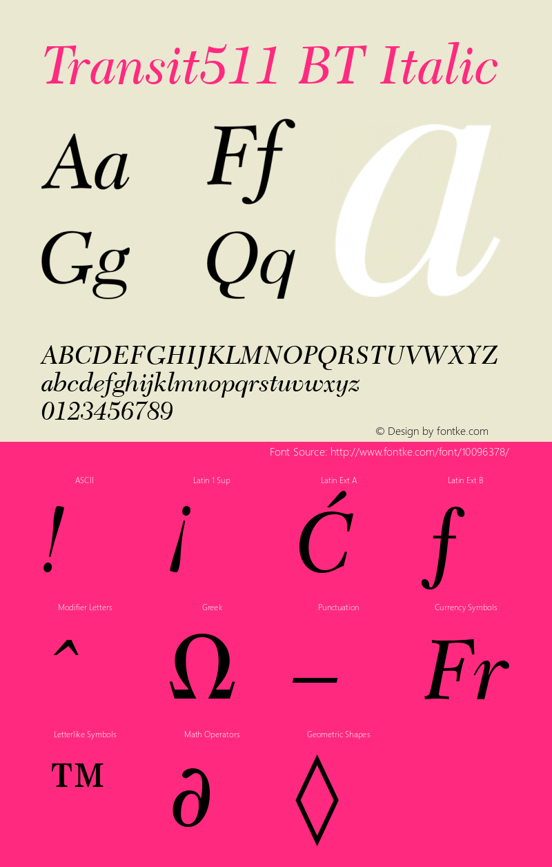 Transit511 BT Italic Version 2.001 mfgpctt 4.4图片样张