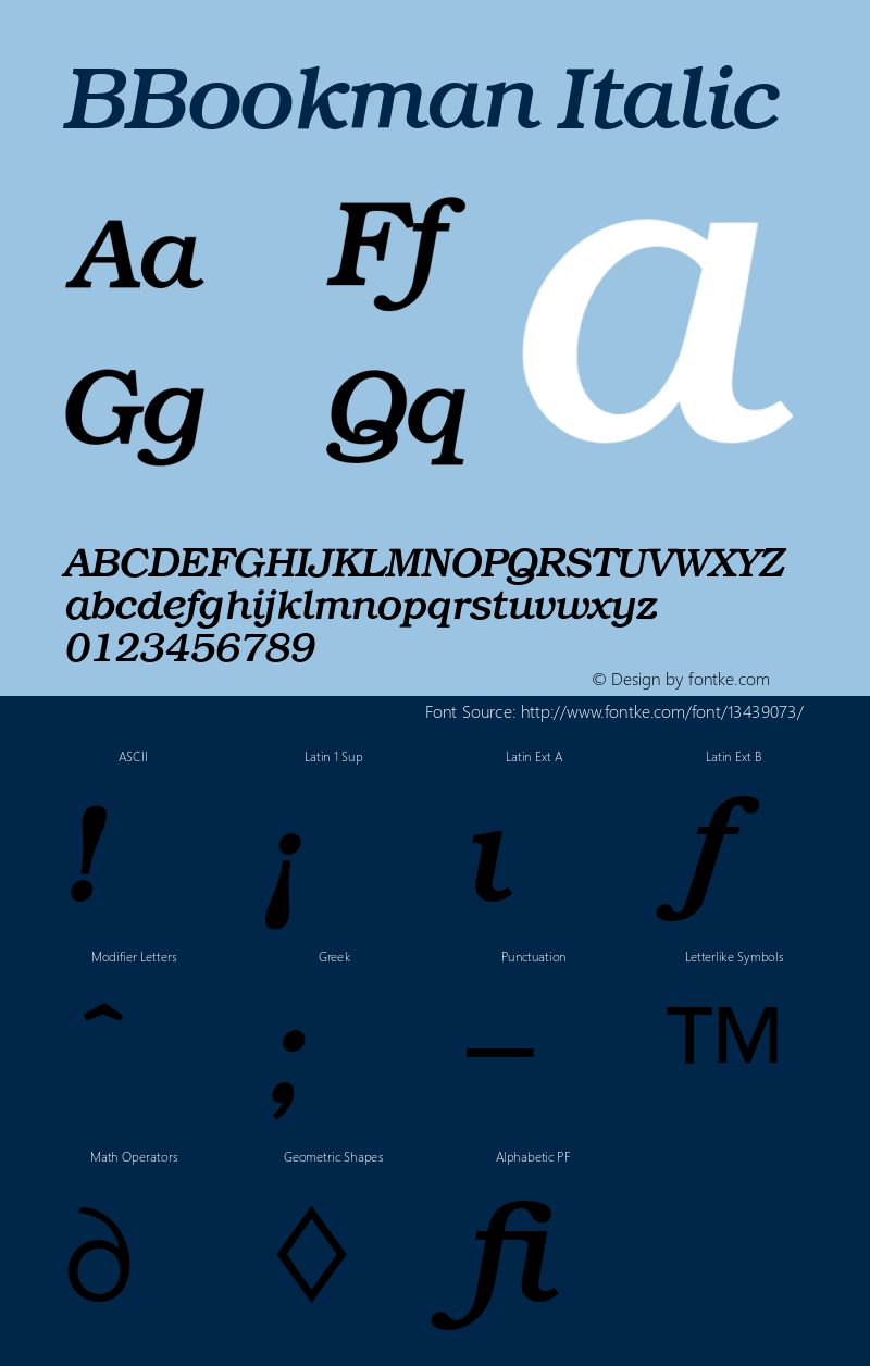 BBookman Italic Version 4.00 April 13, 2007图片样张