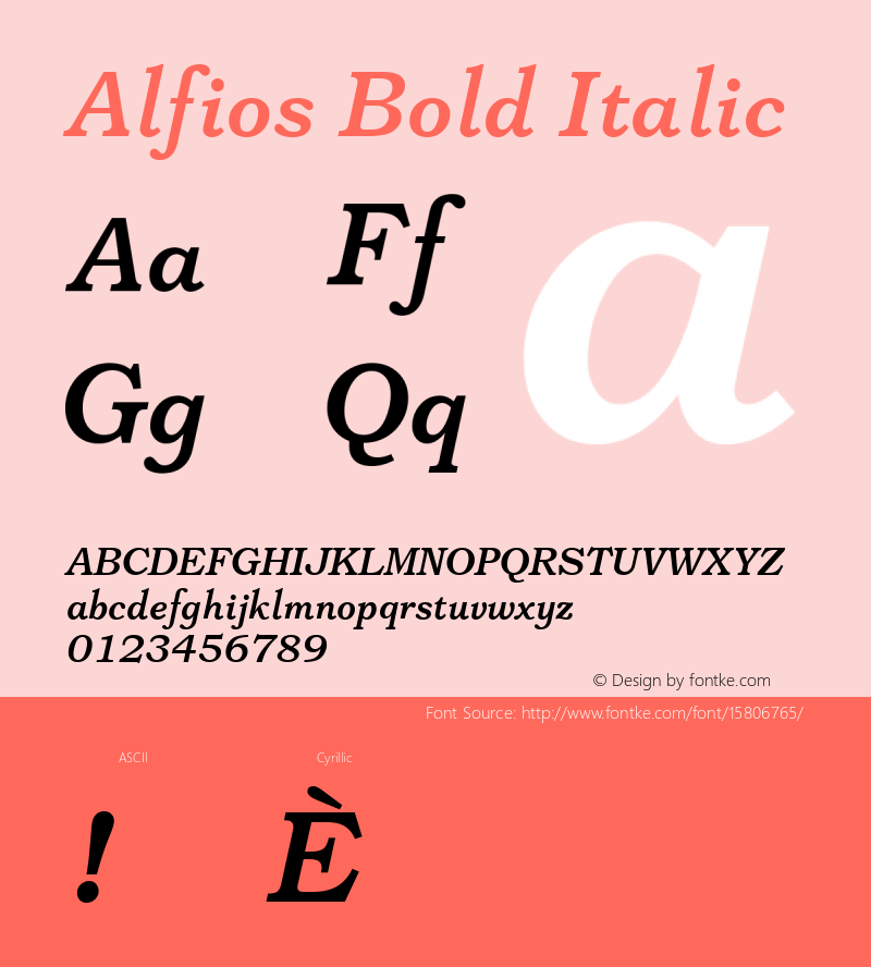 Alfios Bold Italic Version 1.01; ttfautohint (v1.4.1)图片样张