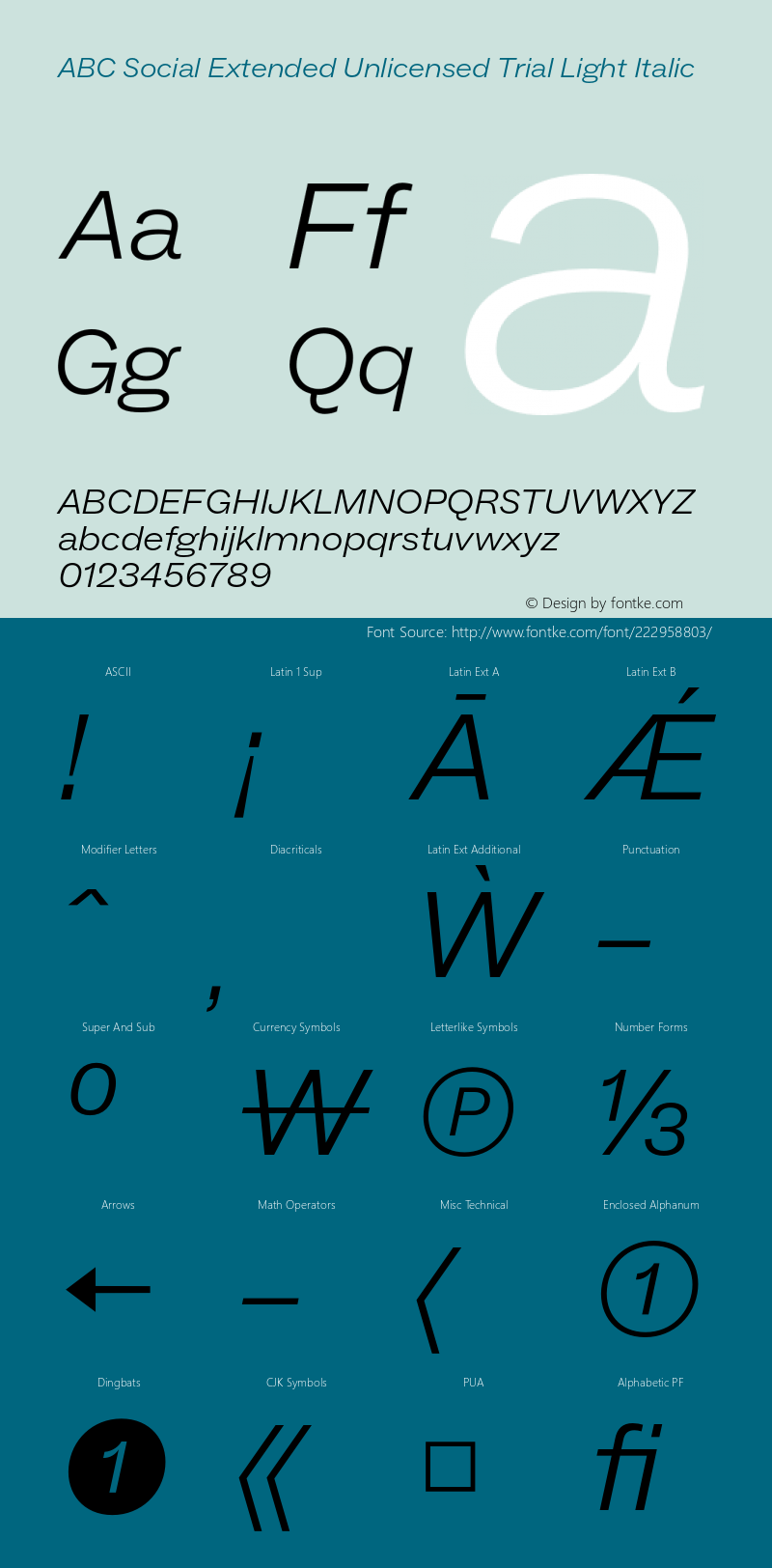 ABC Social Extended Unlicensed Trial Light Italic Version 1.000;Unlicensed Trial图片样张