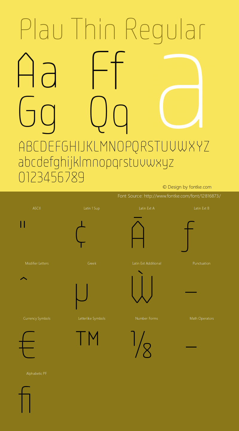 Plau Thin Regular Version 2.001;PS 002.001;hotconv 1.0.70;makeotf.lib2.5.58329图片样张