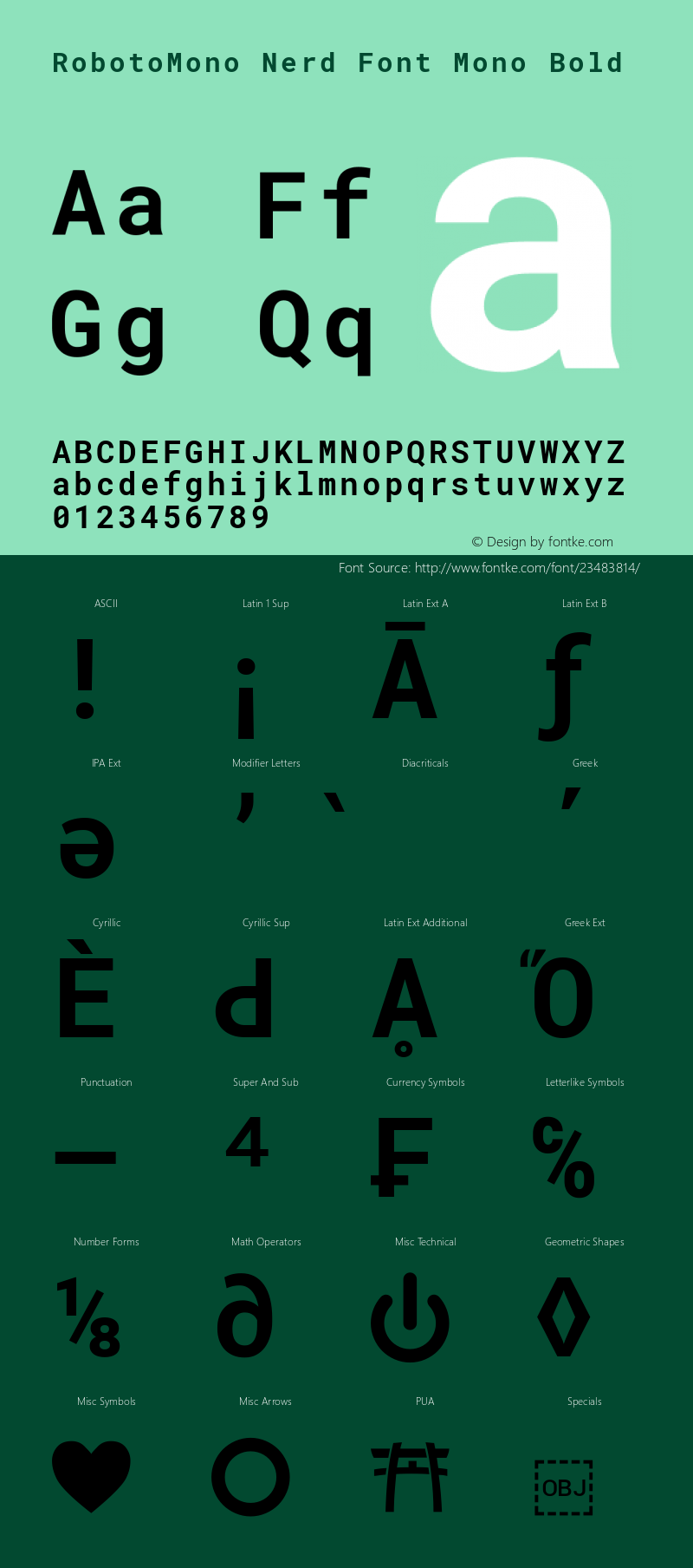 Roboto Mono Bold Nerd Font Complete Mono Version 2.000986; 2015; ttfautohint (v1.3)图片样张