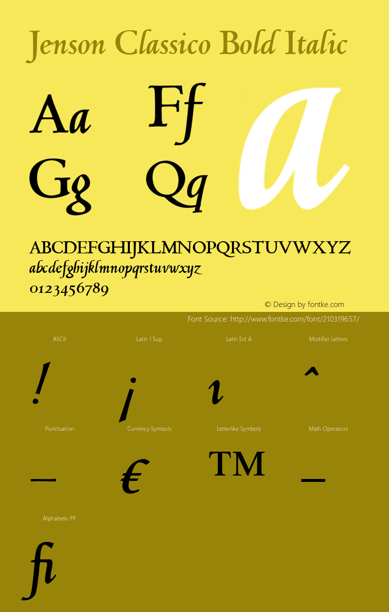 Jenson Classico Bold Italic Version 1.00图片样张