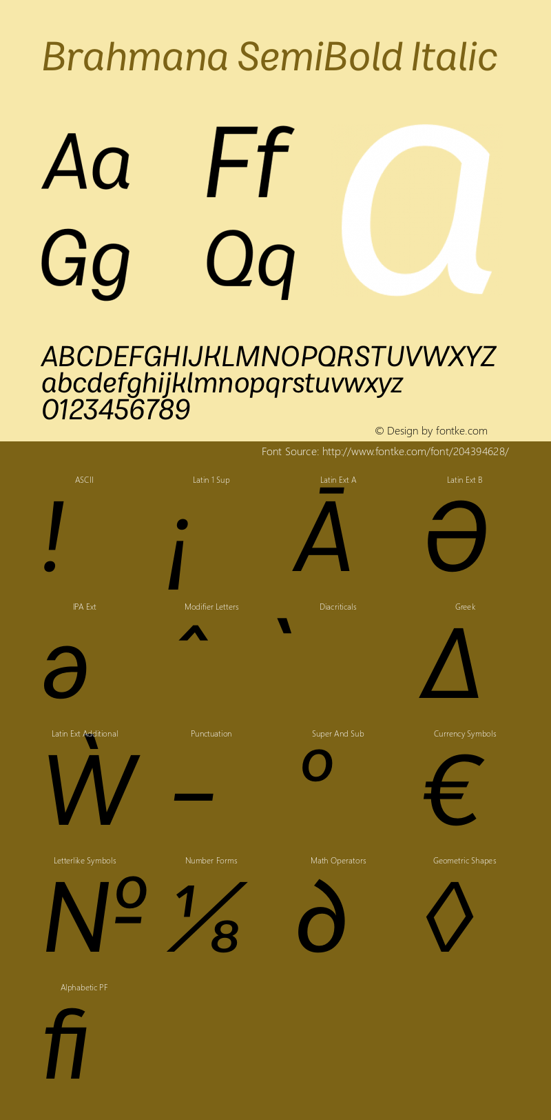 Brahmana-SemiBoldItalic Version 1.000;hotconv 1.0.109;makeotfexe 2.5.65596图片样张