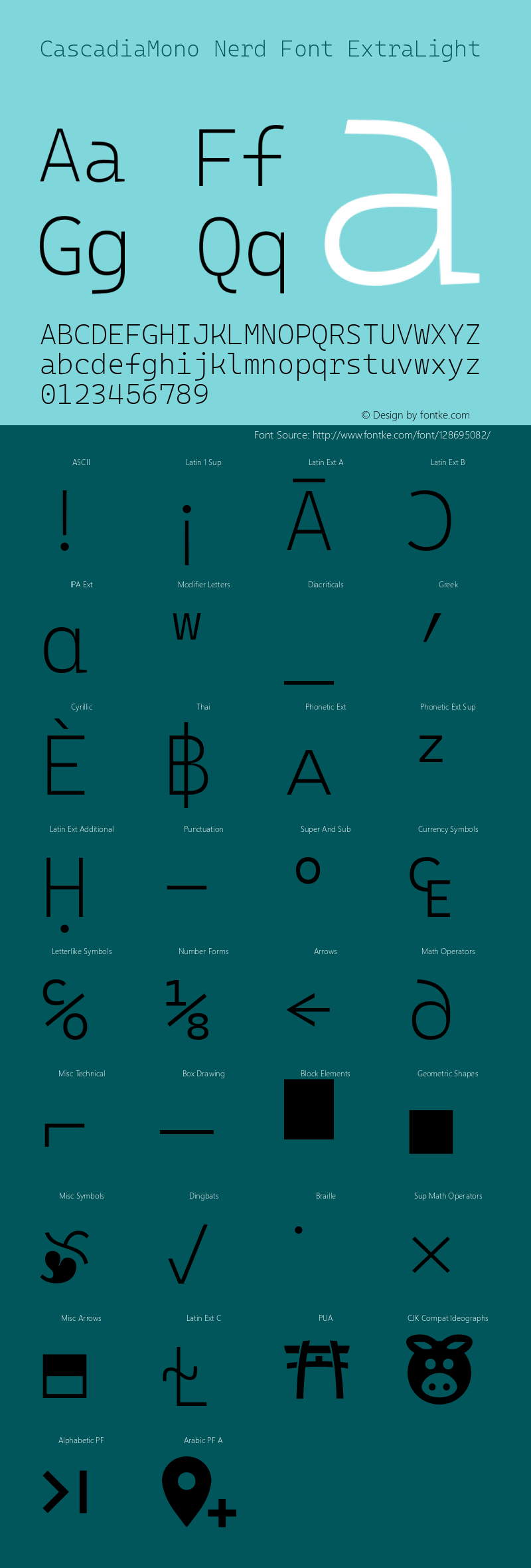 Cascadia Mono ExtraLight Nerd Font Complete Version 2009.022图片样张