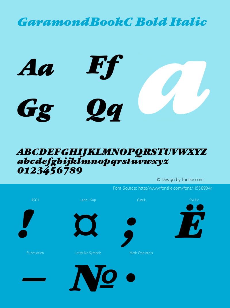 GaramondBookC Bold Italic Version 001.000图片样张