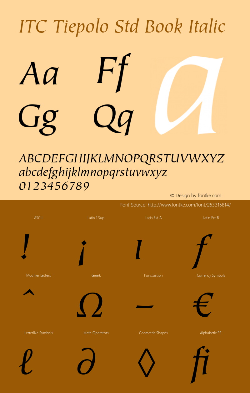 ITC Tiepolo Std Book Italic Version 3.00 Build 1000图片样张