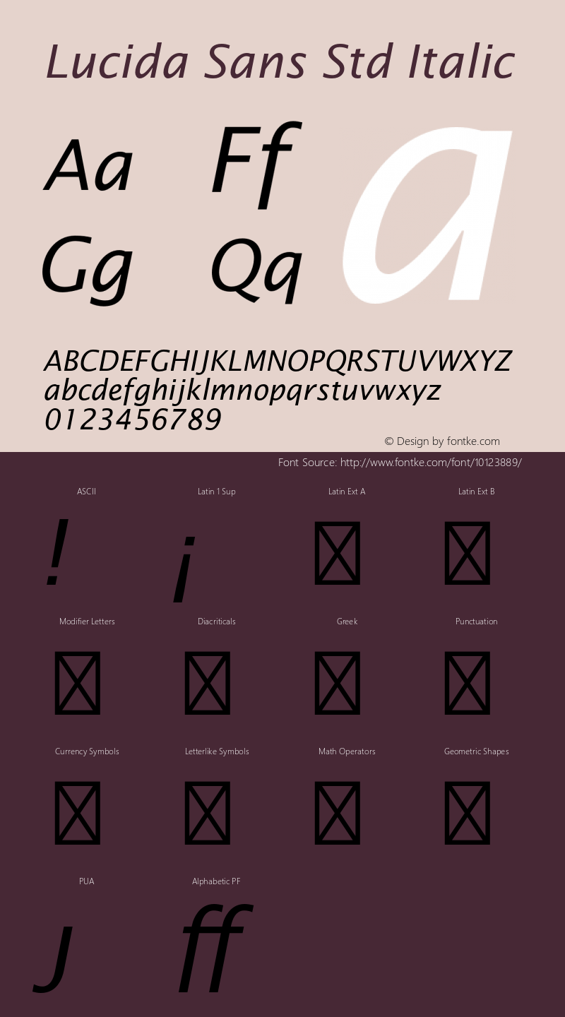 Lucida Sans Std Italic Version 1.040;PS 001.003;Core 1.0.35;makeotf.lib1.5.4492图片样张