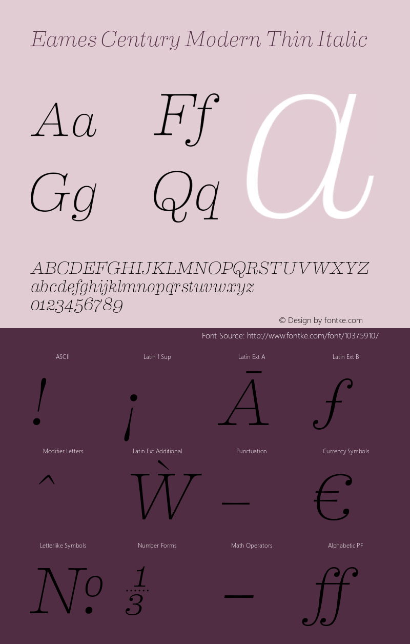 Eames Century Modern Thin Italic Version 1.003;PS 001.003;hotconv 1.0.57;makeotf.lib2.0.21895图片样张