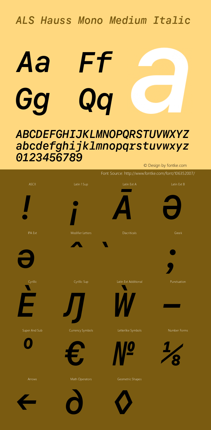 ALS Hauss Mono Medium Italic Version 1.300;hotconv 1.0.109;makeotfexe 2.5.65596图片样张