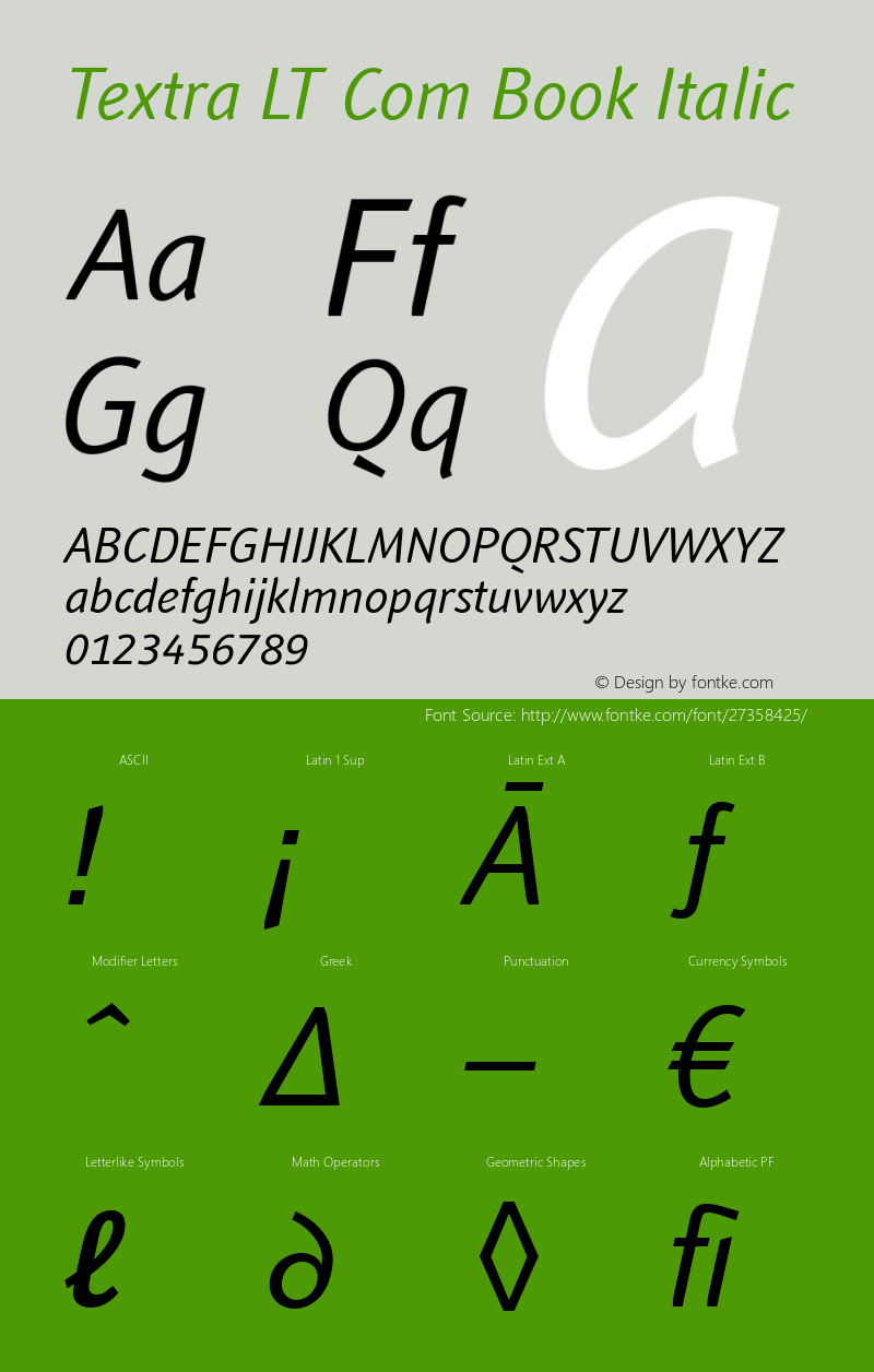 Textra LT Com Book Italic Version 3.00图片样张