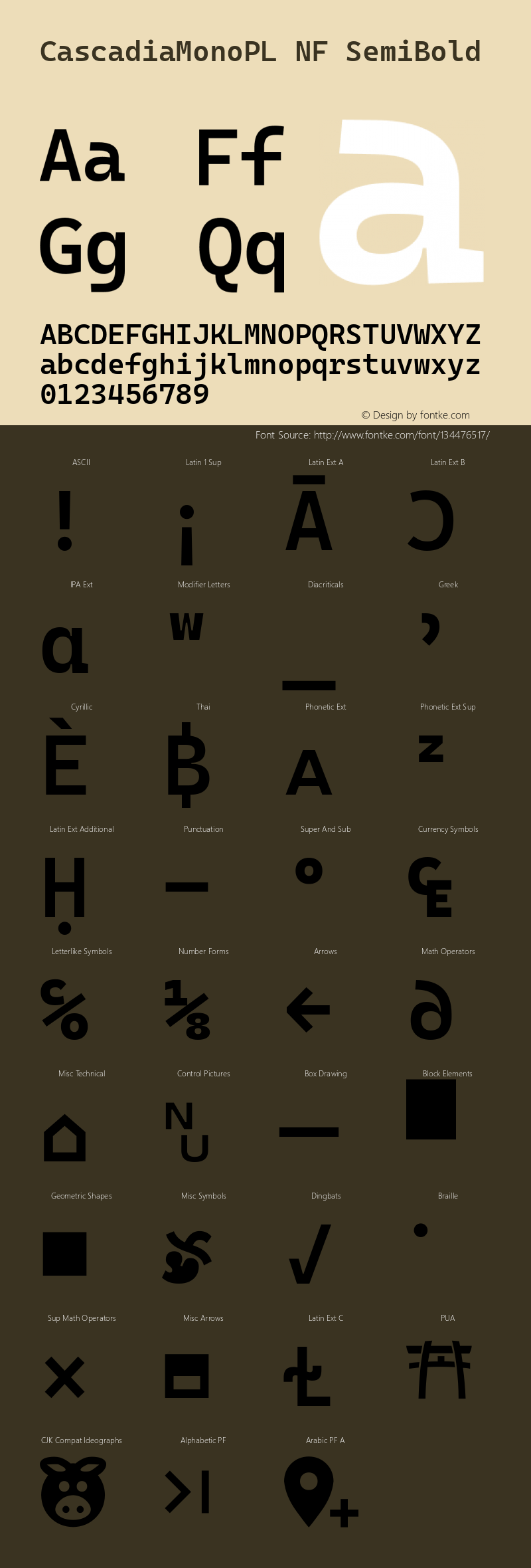 Cascadia Mono PL SemiBold Nerd Font Complete Windows Compatible Version 2102.025; ttfautohint (v1.8.3)图片样张