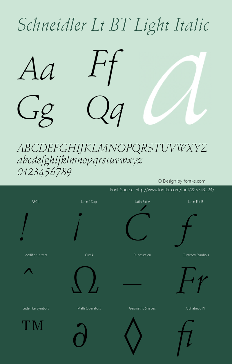 Schneidler Lt BT Light Italic Version 1.01 emb4-OT图片样张