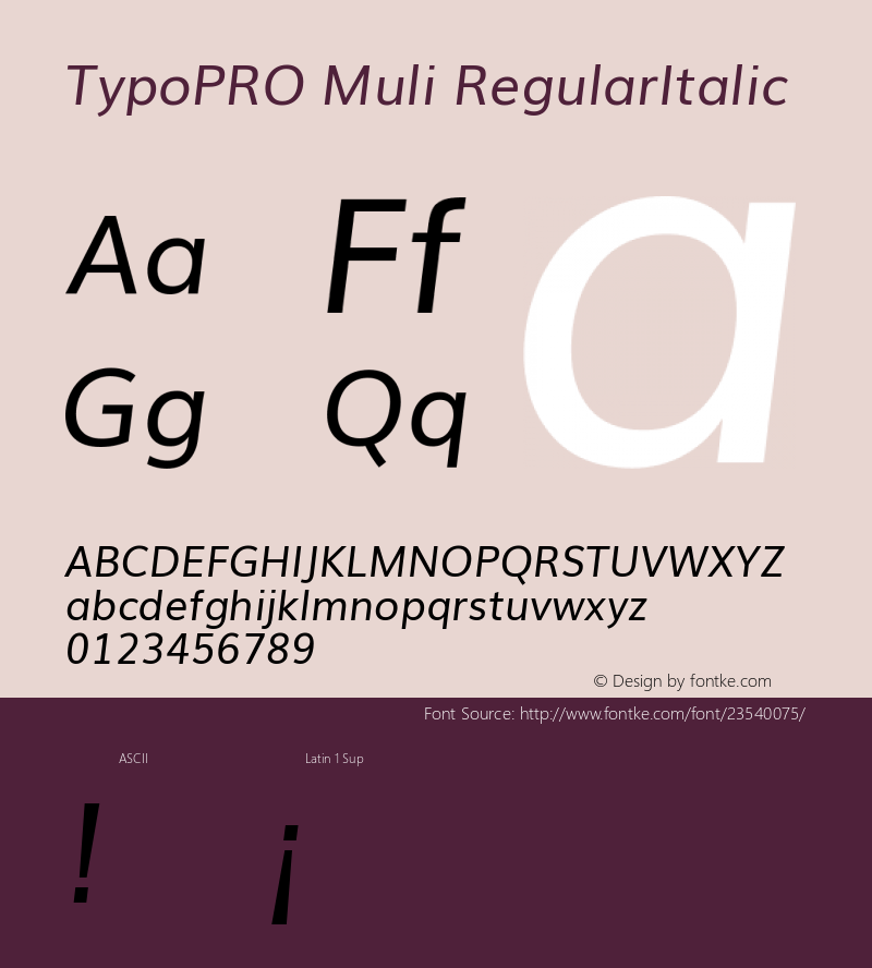TypoPRO Muli Italic Version 2.0; ttfautohint (v1.00rc1.2-2d82) -l 8 -r 50 -G 200 -x 0 -D latn -f none -w G -W图片样张