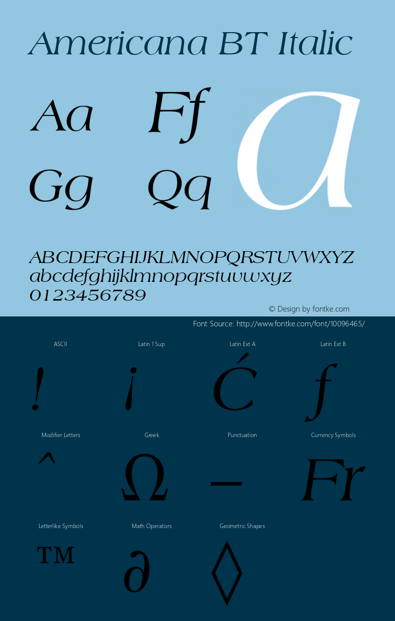 Americana BT Italic Version 2.001 mfgpctt 4.4图片样张