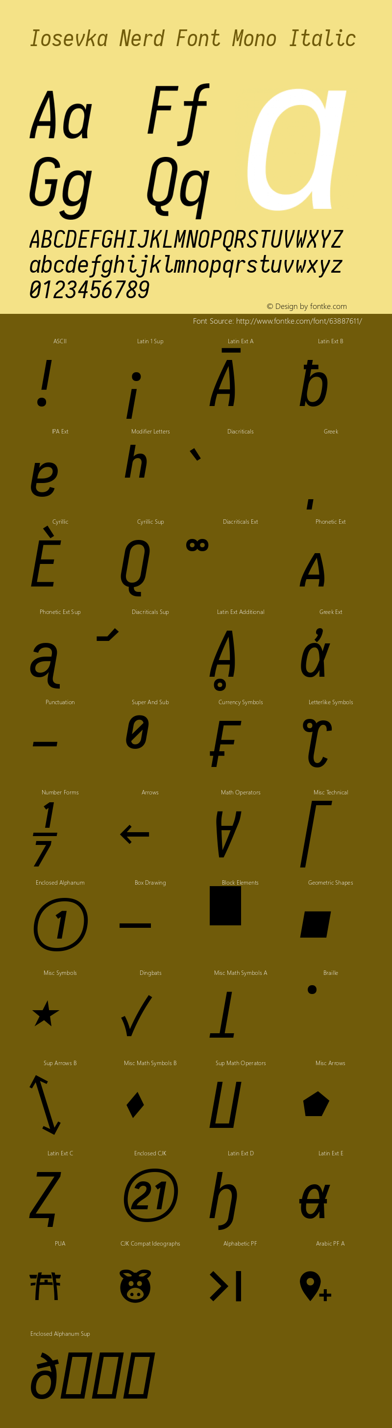 Iosevka Italic Nerd Font Complete Mono 1.14.0; ttfautohint (v1.7.9-c794)图片样张