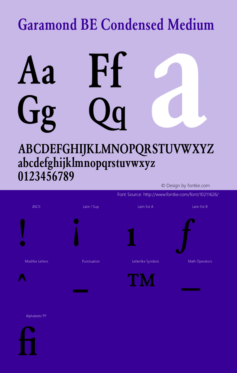 Garamond BE Condensed Medium 001.001图片样张