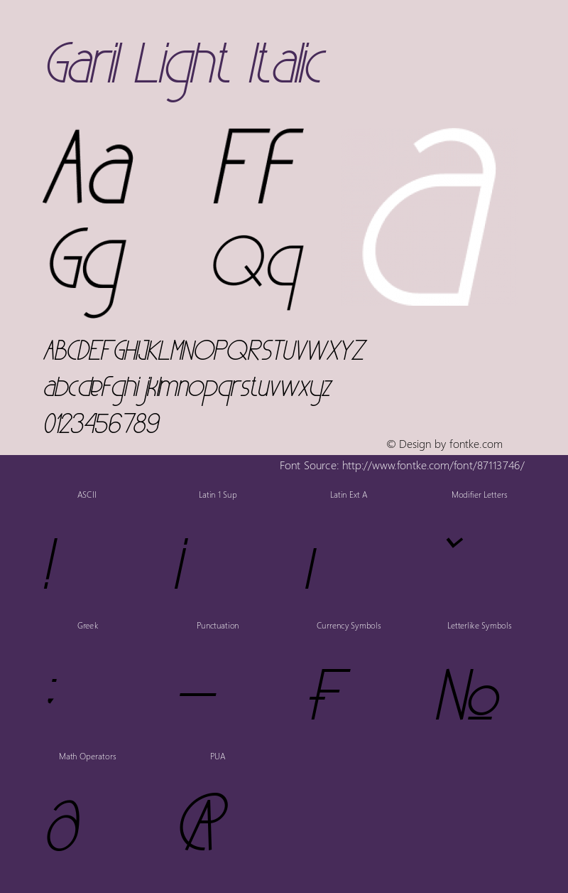 Garil Light Italic Version 1.00;September 15, 2019;FontCreator 11.5.0.2422 64-bit图片样张