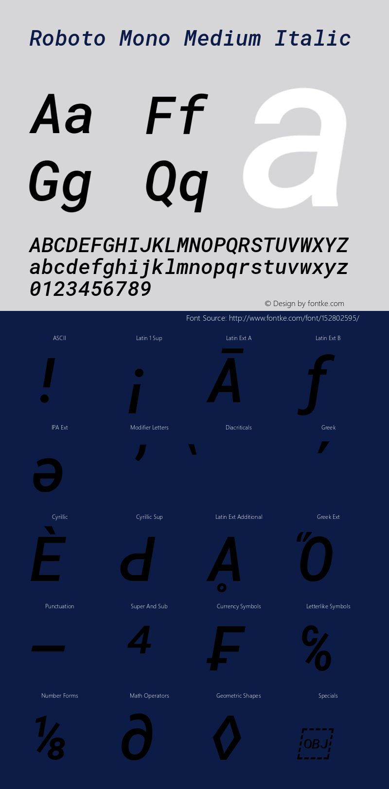 Roboto Mono Medium Italic Version 3.000; ttfautohint (v1.8.3)图片样张