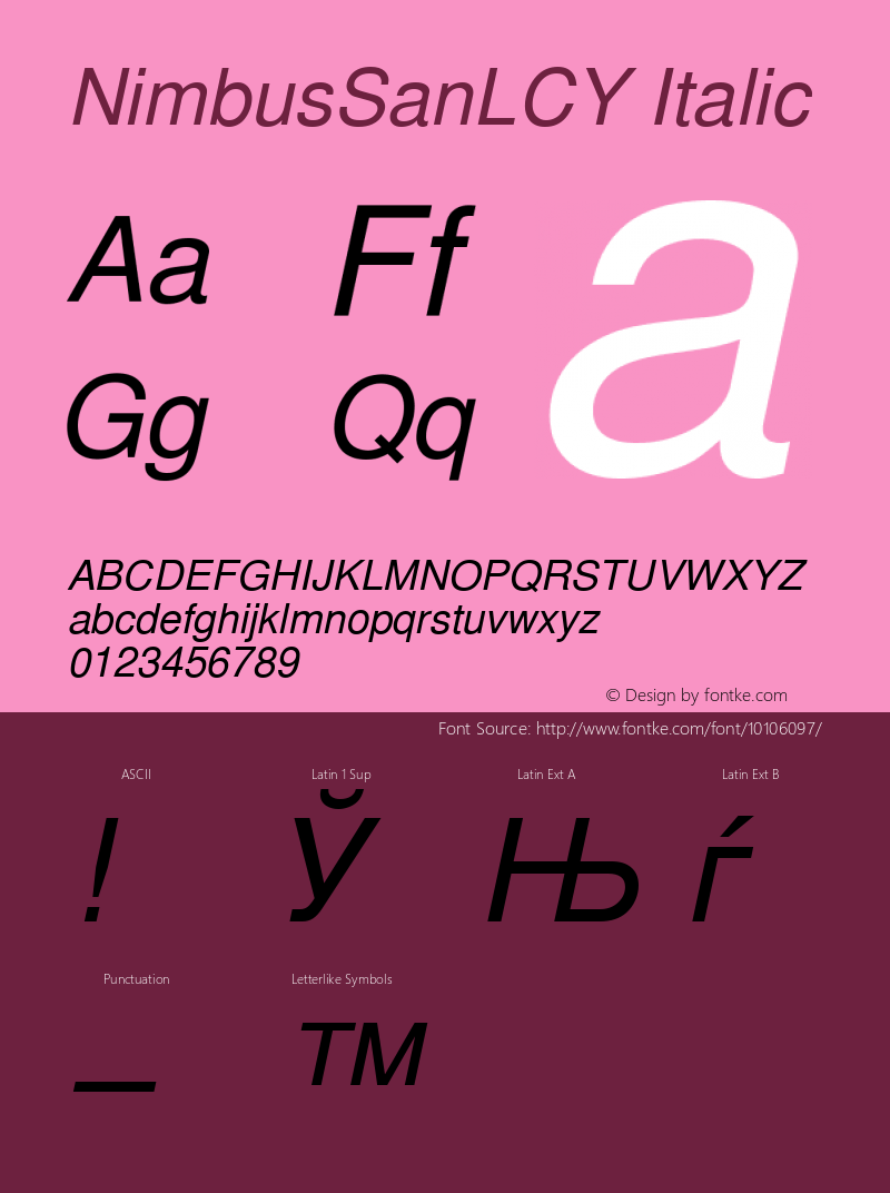 NimbusSanLCY Italic Version 001.005图片样张