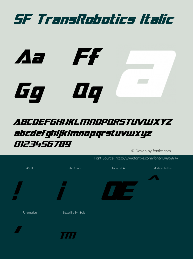 SF TransRobotics Italic ver 1.2; 1999. Freeware.图片样张