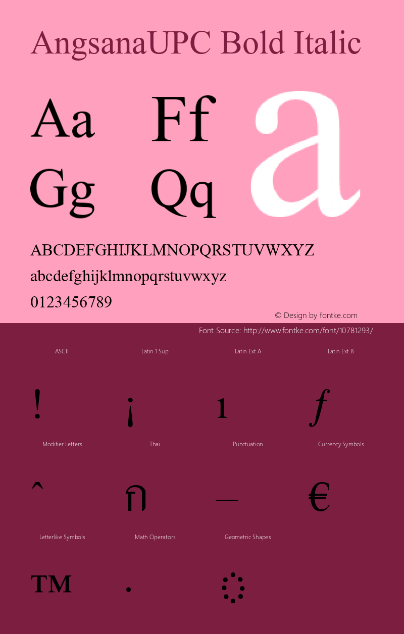 AngsanaUPC Bold Italic Version 5.05图片样张