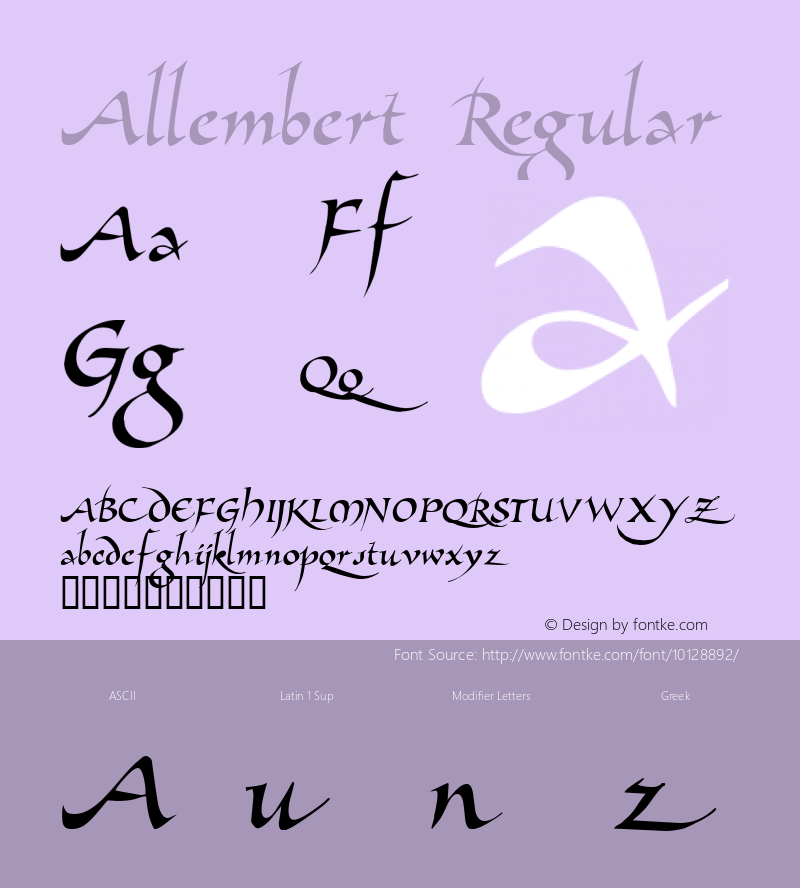 Allembert Regular Altsys Fontographer 4.0 10/30/94图片样张