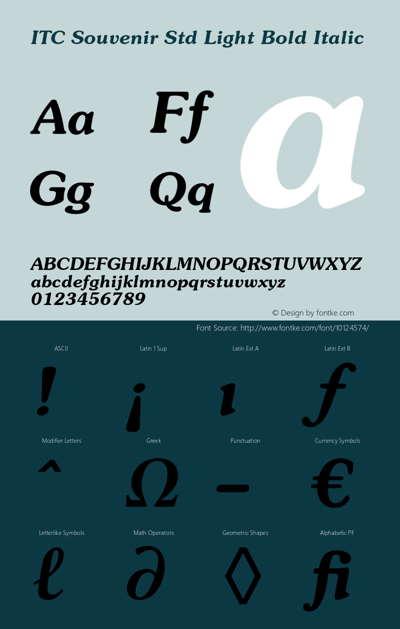 ITC Souvenir Std Light Bold Italic OTF 1.018;PS 001.003;Core 1.0.31;makeotf.lib1.4.1585图片样张