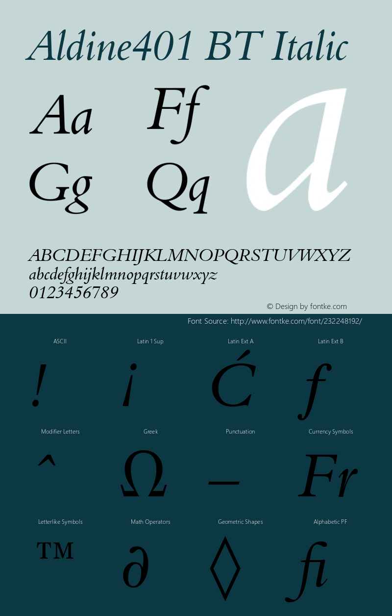 Aldine401 BT Italic Version 1.01 emb4-OT图片样张