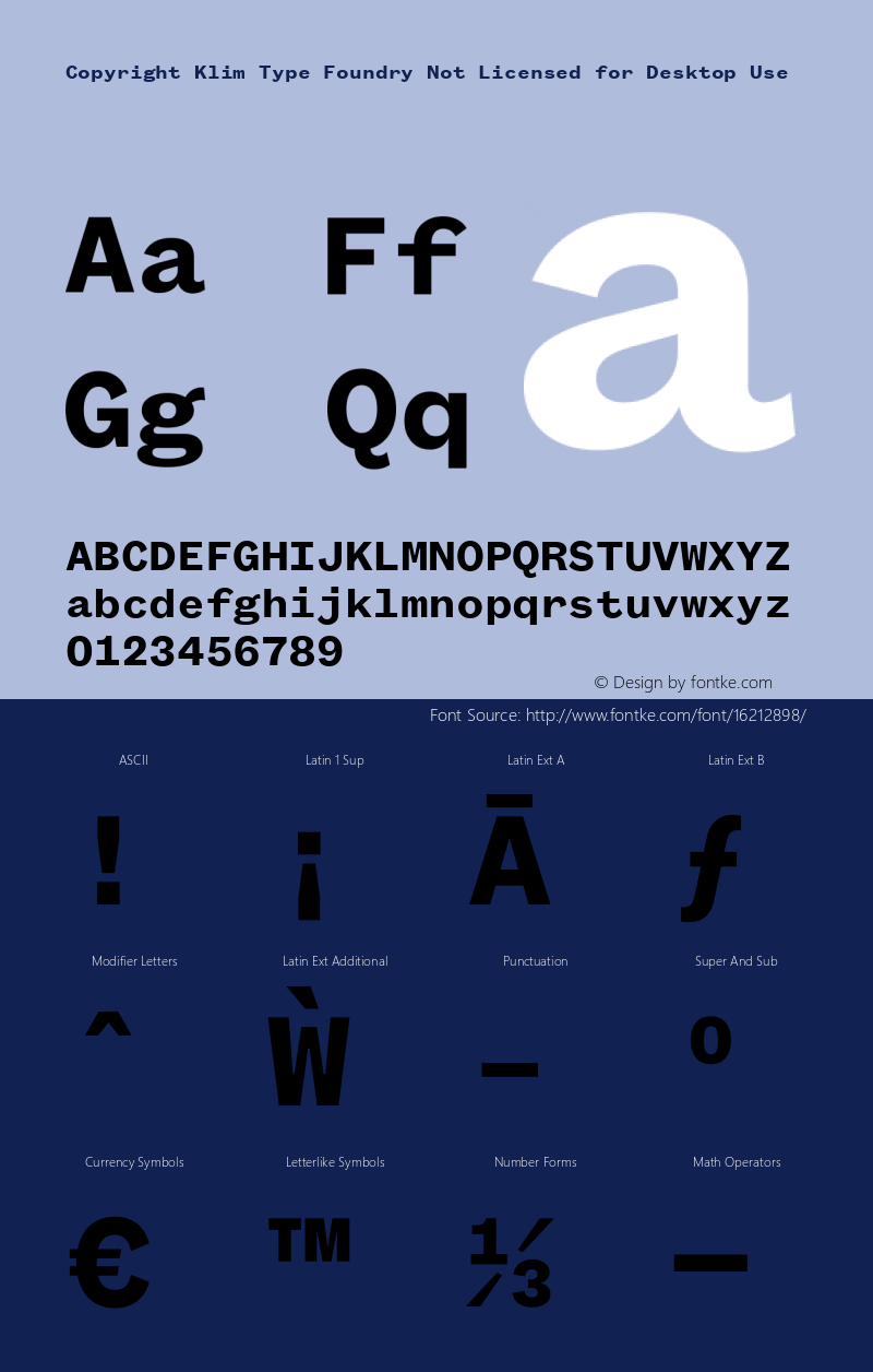 Copyright Klim Type Foundry Not Licensed for Desktop Use Version 0.000;PS 0.0;hotconv 1.0.72;makeotf.lib2.5.5900;0图片样张