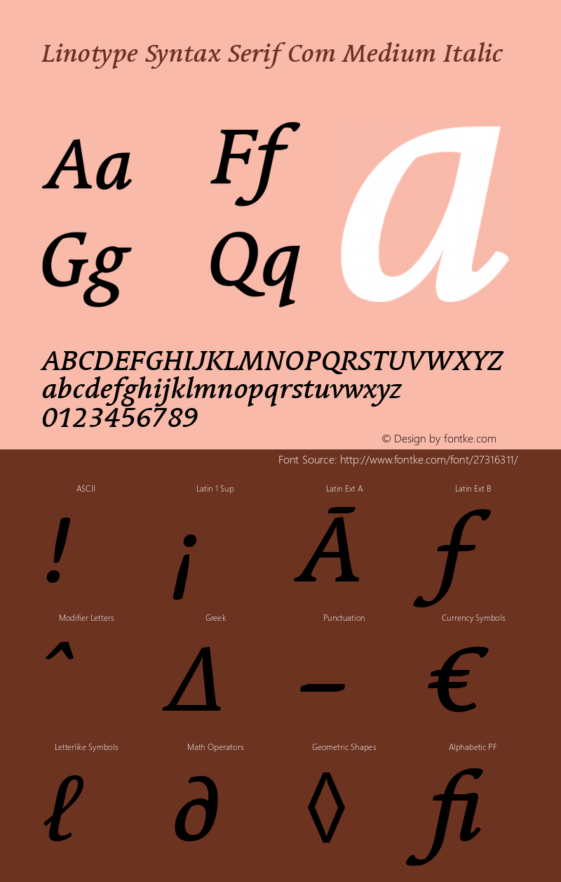 Linotype Syntax Serif Com Medium Italic Version 1.01图片样张